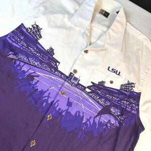 Chiliwear LSU Button Down Shirt Mens M White Purple Stadium Graphic Fan NOTE